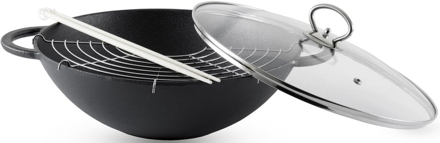 Сковорода-вок чавунна зі скляною кришкою GIPFEL DYNASTY 1313 - 35x10 см