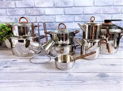 Набір кухонного посуду із 18 предметів, нерж.сталь., ручки сталеві, OMS Collection (Туреччина) 1087 бронза