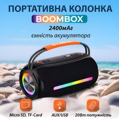 Портативна колонка Bluetooth бездротова з підсвічуванням акумулятор USB 2400 mah AUX BOOMBOX 360