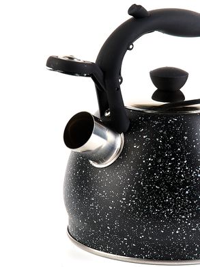 Чайник из нержавеющей стали со свистком с мраморным покрытием Kamille KM-1072BL - 2 л, черный мрамор