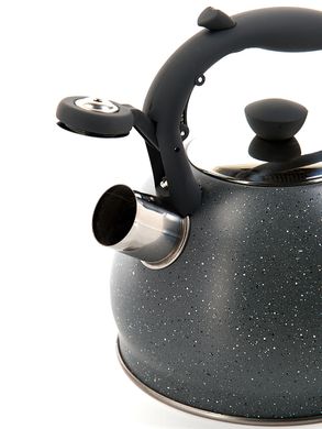 Чайник из нержавеющей стали со свистком с мраморным покрытием Kamille KM-1072GR - 2 л, серый мрамор