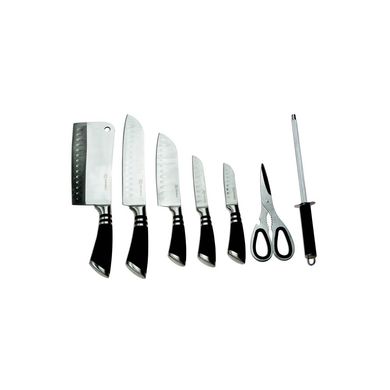 Набір ножів топорік/сантоку/шеф-ніж/ножиці/мусат/універсальний/овочний Edenberg EB-905 - 8 пр/чорні ручки