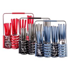Набор столовых приборов из нержавеющей стали с пластиковыми ручками и подставкой Kamille KM-5244 - 25 предметов (синий, серый, красный)