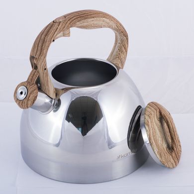 Чайник із нержавіючої сталі зі свистком Kamille KM-1090 - 2,7 л, ручка "під дерево"