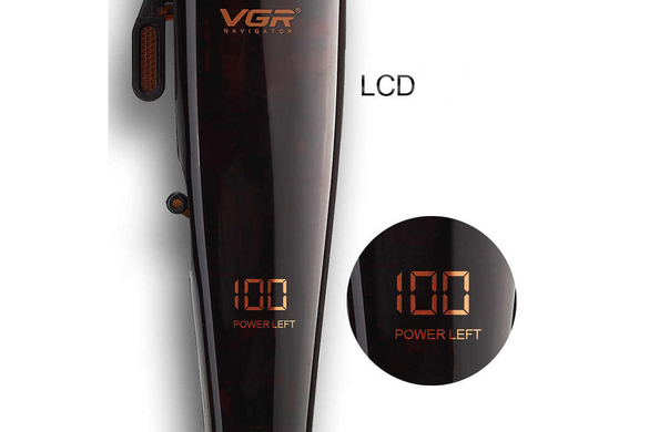 Профессиональная беспроводная машинка для стрижки волос VGR V-165 с LED дисплеем 4 насадки