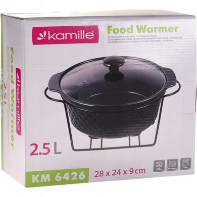Марміт керамічний круглий з підставкою Kamille KM-6426 - 28*24*9см, 2.5л (чорний)