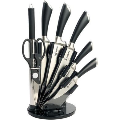 Набір ножів із нержавіючої сталі на підставці з сокиркою Rainstahl RS-KN 8001-08, Чорний