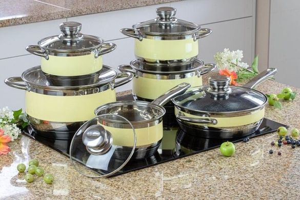 Набор посуды с ковшиком и сковородой-сотейником Edenberg EB-9981 – 12 предметов/желтый