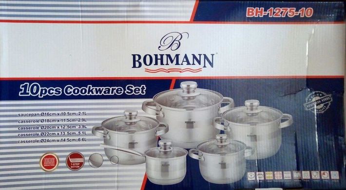 Набір каструль із нержавіючої сталі Bohmann BH 1275-10 - 10 предметів