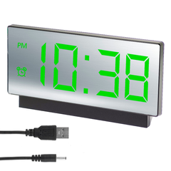Настольные часы зеркальные от USB с будильником и термометром VST-763Y-4 - зеленые
