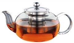 Заварочный чайник стеклянный Con Brio СВ-6060 - нерж сталь, 600мл, Металлик