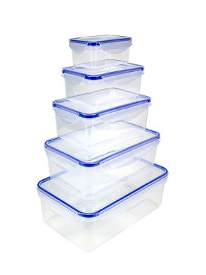 Набор герметичных контейнеров с крышками, для еды и хранения продуктов Kamille KM-20003 - 5 предметов (0,18 л, 0,4 л, 0,8 л, 1,2 л, 2,2 л)