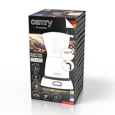 Кофеварка гейзерная электрическая на 480 Вт для дома офиса и путешествий с автоотключением Camry CR 4415 White Moka - 300 мл, белая