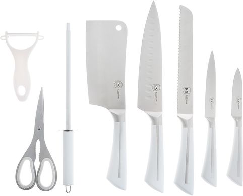 Набір ножів з нержавіючої сталі з сокиркою, ножицями та точилкою Rainstahl RS-KN 8003-09, Червоний