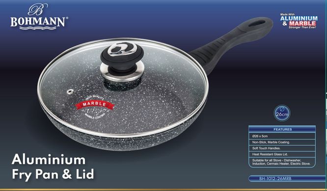 Сковорода з кришкою і антипригарним мармуровим покриттям Bohmann BH 1012-28 MRB - 28см