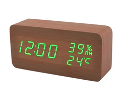Настольные часы с температурой и влажностью VST-862S-4 – зеленая подсветка, черный корпус под дерево