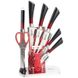 Набір ножів з сокиркою, ножицями, точилкою та керамічною овочечисткою Rainstahl RS-KN 8004-09, Червоний
