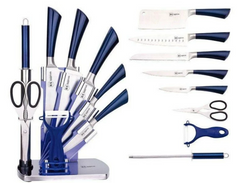 Набор ножей с топориком, ножницами, точилкой и керамической овощечисткой Rainstahl RS-KN 8005-09 синие, Синий