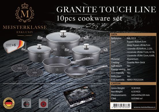 Набор посуды с литого алюминия Meisterklasse Granite Touch Line MK-1012 - 10 предметов