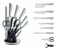Набор ножей с топориком, ножницами, точилкой и керамической овощечисткой Rainstahl RS-KN 8006-09, Серый