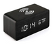 Чорний дерев'яний настільний цифровий годинник-будильник з бездротовою зарядкою і температурою - біла підсвітка VST-889-6