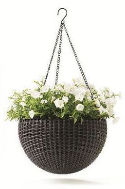 Підвісний горщик для квітів Keter 8,6 л. Rattan style hanging sphere planter, Коричневий