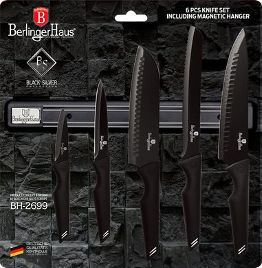 Набор ножей с магнитной планкой Berlinger Haus Silver Collection BH-2699 - 6 предметов