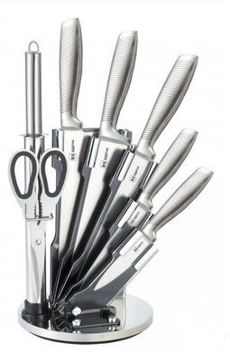 Набір ножів з сокиркою та ножицями Rainstahl RS-KN 8008-08, Сірий