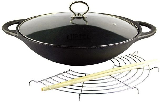 Сковорода-вок чугунная со стеклянной крышкой GIPFEL SOONG DYNASTY 1312 - 36 см