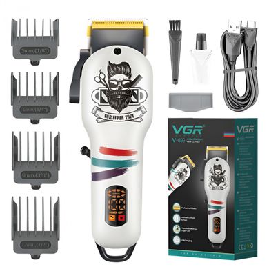 Машинка для стрижки волос аккумуляторная профессиональная LED дисплей, мощный триммер для стрижки VGR V-699