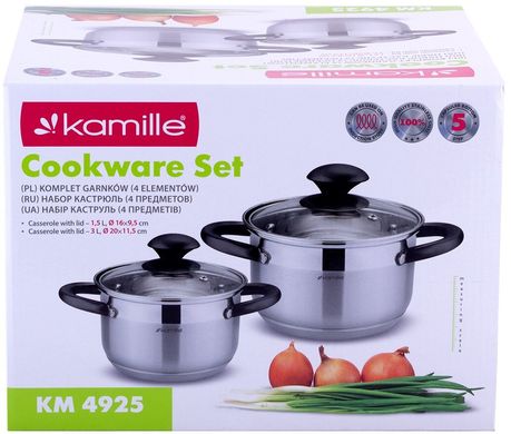 Набір каструль із нержавіючої сталі для газу для приготування їжі для індукції Kamille KM-4925 - 4 предмети