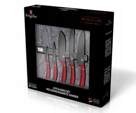 Набір ножів з магнітною підставкою Berlinger Haus BURGUNDY EDITION BH-2534A - 6 предметів