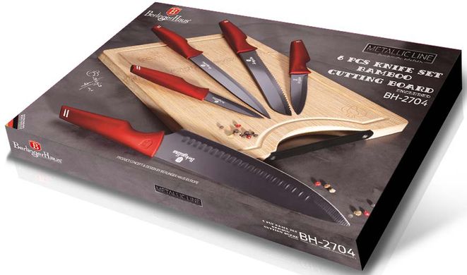 Набір ножів з дошкою Berlinger Haus Metallic Line Burgundy Edition BH-2704 - 6 предметів