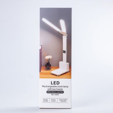 Лампа настільна світлодіодна з сенсорним керуванням з годинником світильник акумуляторний LED складаний