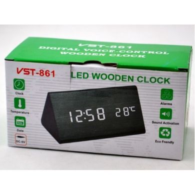 Настільний годинник з будильником від мережі та батарейок VST VST-861-5 - синє підсвічування