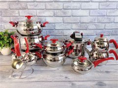 Набір кухонного посуду з 22 предметів, нерж.сталь., ручки бакеліт, OMS Collection (Туреччина) 1028 червоний