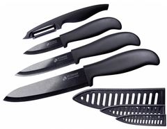 Набор ножей с овощечисткой Peterhof PH 22356 - 4 пр, керамика, Черный