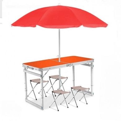 Розкладний туристичний стіл з парасолькою +4 стільці для пікніка, червоний