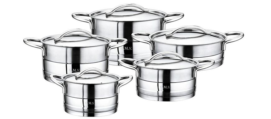 Набір посуду з металевою кришкою OMS 1015-S Silver - 10пр (2,4 л, 2,9 л, 4,3 л, 5,9 л, 3,1 л)