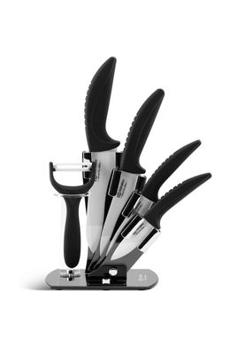 Набор керамических ножей на прозрвчной подставке Edenberg EB-7751B - 6пр/черные ручки