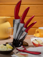 Набор керамических ножей на прозрачной подставке Edenberg EB-7751R- 6пр/красные ручки
