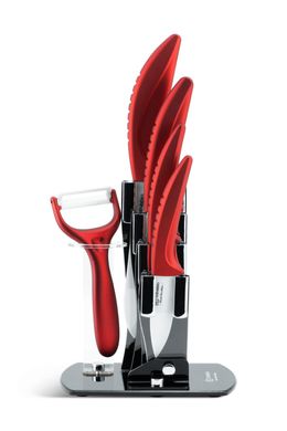 Набор керамических ножей на прозрачной подставке Edenberg EB-7751R- 6пр/красные ручки