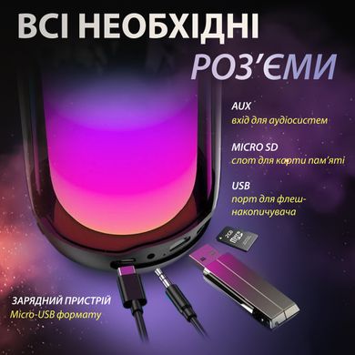 Портативна колонка Bluetooth Pulse 4 з підсвіткою та світломузикою USB Type-C/AUX 10 Вт