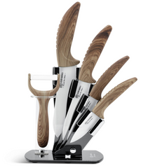 Набір керамічних ножів на підставці Edenberg EB-7751W - 6пр/ручкі під дерево
