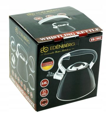 Чорний сталевий чайник зі свистком EDENBERG EB-1982 - 3л, Чорний