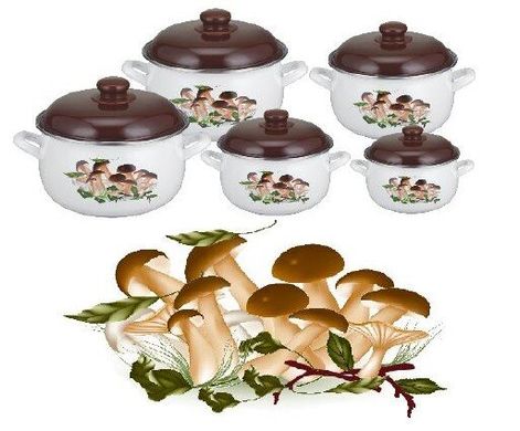 Набор эмалированной посуды Edenberg EB-1880 - 10 шт, грибочки
