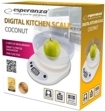 Весы кухонные электронные с чашей Esperanza EKS007 Coconut - 5 кг