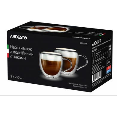 Набір чашок з ручками з подвійними стінками для латте Ardesto (AR2625GH) - 250 мл х 2 шт