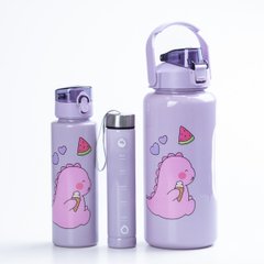 Бутылка для воды Дракоша набор 3в1 с дозатором 0.5л 0.9л 0.2л Фиолетовый