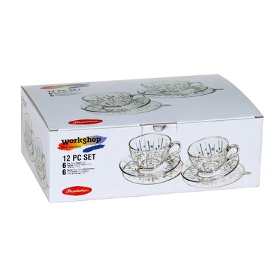 Набір чашок для чаю з блюдцями Pasabahce Basic 97948-BAM - 215 мл, 12 ін.